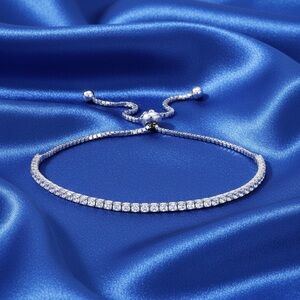 MARGAUX STERLING SILVER TENNIS BRACELET CUBIC ZIRCONIA ADJUSTABLE BOLO STYLE